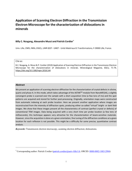 Application of Scanning Electron Diffraction in the Transmission Electron Microscope for the Characterization of Dislocations in Minerals