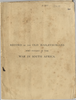 T I RECORD of the OLD HAILEYBURIANS WAR in SOUTH