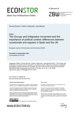 The Occupy and Indignados Movement and the Importance of Political Context: Differences Between Occasionals and Regulars in Spain and the UK