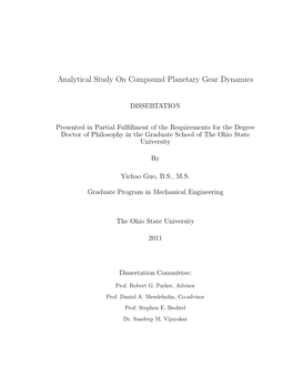 Analytical Study on Compound Planetary Gear Dynamics