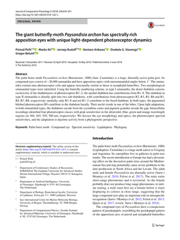 The Giant Butterfly-Moth Paysandisia Archon Has Spectrally Rich Apposition Eyes with Unique Light-Dependent Photoreceptor Dynamics