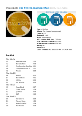 Quasimoto the Unseen Instrumentals Mp3, Flac, Wma