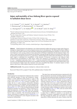 Injury and Mortality of Two Mekong River Species Exposed to Turbulent Shear Forces