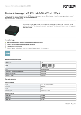 Electronic Housing - UCS 237-195-F-GD 9005 - 2203343 Please Be Informed That the Data Shown in This PDF Document Is Generated from Our Online Catalog