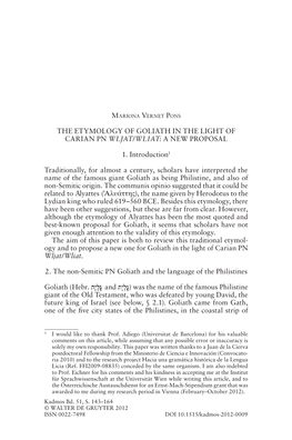 The Etymology of Goliath in the Light of Carian Pn Wljat/Wliat: a New Proposal