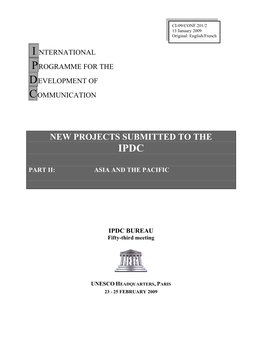 New Projects Submitted to the Ipdc