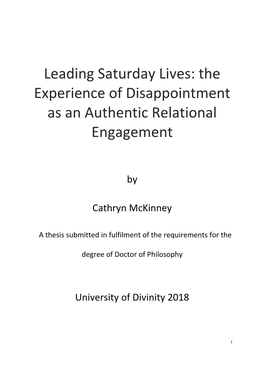 Leading Saturday Lives: the Experience of Disappointment As an Authentic Relational Engagement