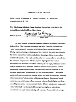 The Potential of Endemic Natural Enemies to Suppress Pear Psylla