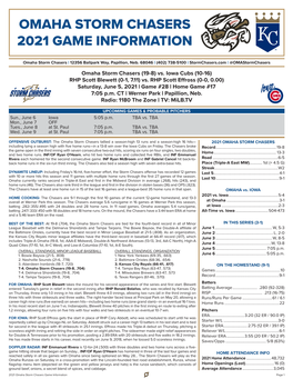 Omaha Storm Chasers 2021 Game Information