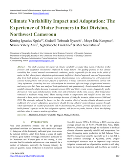 Climate Variability and Bee Farming in Mount Oku Forest