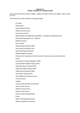 Appendix a STAGE 1 RECORD of CONSULTATION