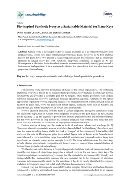 Bio-Inspired Synthetic Ivory As a Sustainable Material for Piano Keys