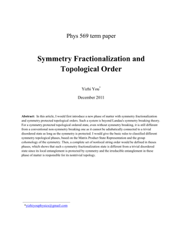 Symmetry Fractionalization and Topological Order