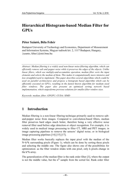 Hierarchical Histogram-Based Median Filter for Gpus