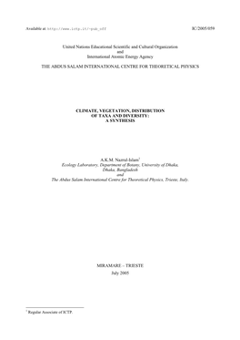 Climate, Vegetation, Distribution of Taxa and Diversity: a Synthesis