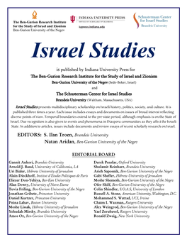 EDITORS: S. Ilan Troen, Brandeis University