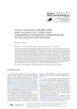 Lucilla Singleyana (Pilsbry, 1890) and L. Scintilla (R. T. Lowe, 1852) (Gastropoda, Pulmonata, Endodontidae) in the Caucasus and in Russia