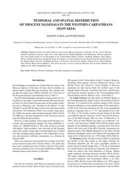 Temporal and Spatial Distribution of Miocene Mammals in the Western Carpathians (Slovakia)