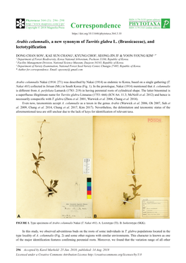 Arabis Columnalis, a New Synonym of Turritis Glabra L. (Brassicaceae), and Lectotypification