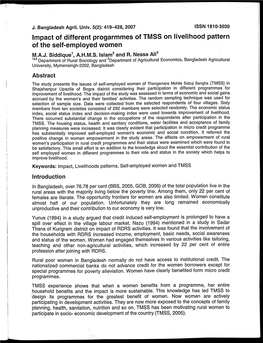 Impact of Different Progarmmes of TMSS on Livelihood Pattern of the Self-Employed Women M.A.J