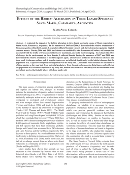 Effects of the Habitat Alteration on Three Lizard Species in Santa María, Catamarca, Argentina