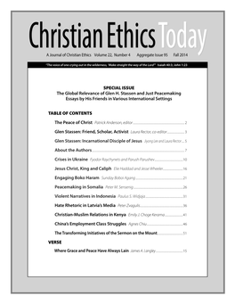 SPECIAL ISSUE the Global Relevance of Glen H. Stassen and Just Peacemaking Essays by His Friends in Various International Settings