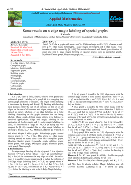 Some Results on N-Edge Magic Labeling of Special Graphs S.Vimala Department of Mathematics, Mother Teresa Women’S University, Kodaikanal,Tamilnadu, India