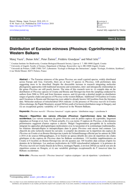 Distribution of Eurasian Minnows (Phoxinus: Cypriniformes) in the Western Balkans