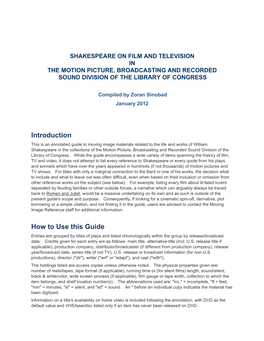 Shakespeare on Film and Television in the Motion Picture, Broadcasting and Recorded Sound Division of the Library of Congress