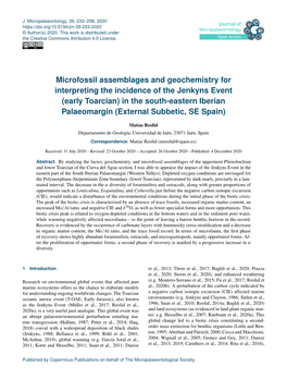 Microfossil Assemblages and Geochemistry for Interpreting the Incidence of the Jenkyns Event (Early Toarcian) in the South-Easte