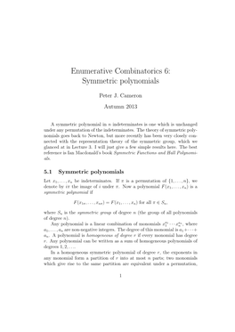 Enumerative Combinatorics 6: Symmetric Polynomials