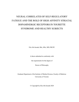 Neural Correlates of Self-Regulatory Fatigue and the Role of High Affinity Striatal Dopaminergic Receptors in Tourette Syndrome and Healthy Subjects