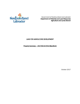 Government of Newfoundland and Labrador Department of Fisheries and Land Resources Agriculture and Lands Branch