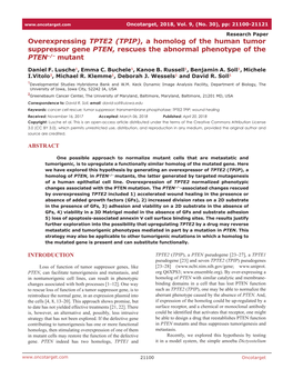 Overexpressing TPTE2 (TPIP), a Homolog of the Human Tumor Suppressor Gene PTEN, Rescues the Abnormal Phenotype of the PTEN–/– Mutant