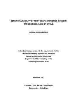 Genetic Variation of Fruit Characteristics in Kiyomi