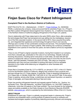 Finjan Sues Cisco for Patent Infringement