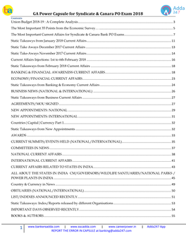 GA Power Capsule for Syndicate & Canara PO Exam 2018