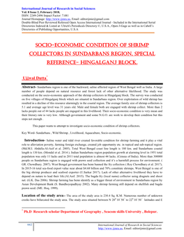 Socio-Economic Condition of Shrimp Collectors in Sundarbans Region, Special Reference- Hingalganj Block