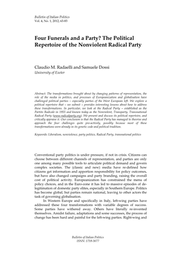 The Political Repertoire of the Nonviolent Radical Party
