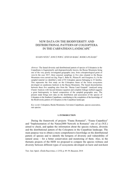 New Data on the Biodiversity and Distributional Pattern of Coleoptera in the Carpathian Landscape*