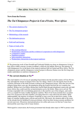 The Tai Chimpanzee Project in Cote D'ivoire, West Africa
