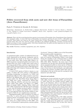 Pellets Recovered from Stick Nests and New Diet Items of Furnariidae (Aves: Passeriformes)