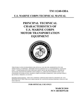 Technical Characteristics of Us Marine Corps Motor Transportation Equipment