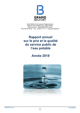 Rapport Annuel Sur Le Prix Et La Qualité Du Service Public De L'eau Potable