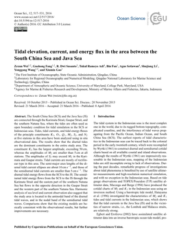 Tidal Elevation, Current, and Energy Flux in the Area Between the South