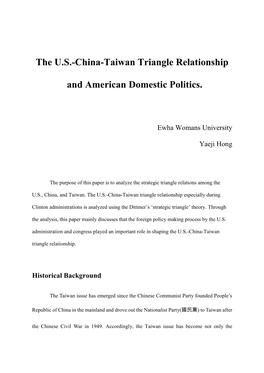 The U.S.-China-Taiwan Triangle Relationship and American