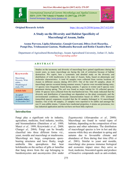 A Study on the Diversity and Habitat Specificity of Macrofungi of Assam, India