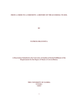 From a Crisis to a Ceremony: a History of the Kuomboka to 2010