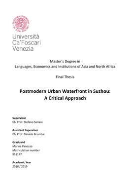 Postmodern Urban Waterfront in Suzhou: a Critical Approach