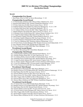 2009 NCAA Division I Wrestling Championships Bout-By-Bout Results